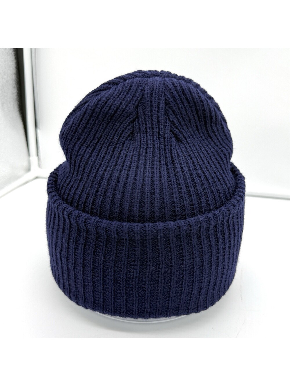 Navy Blue Ribbed Knit Cuffed Beanie Winter Watch Cap Acrylic Unisex Fisherman